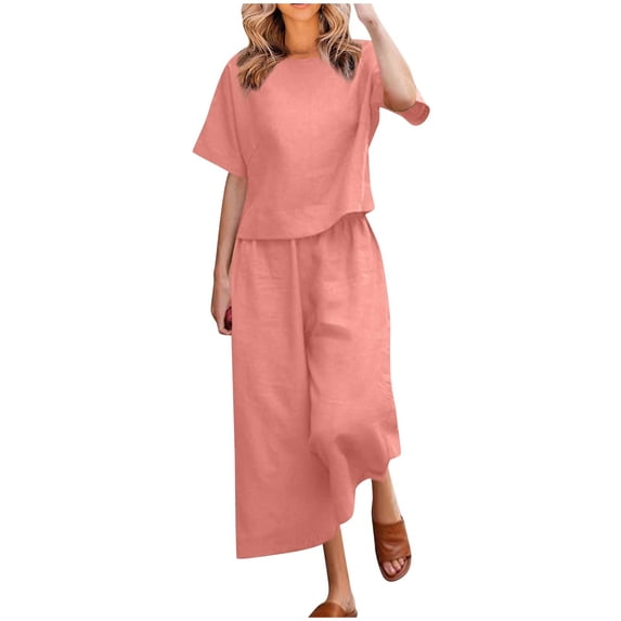 ZyeKqe Plus Size Two Piece Lounge Sets for Women Summer Oversized Short Sleeve T-Shirts Wide Leg Pants