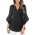 thumbnail image 1 of ZyeKqe Womens Tops 3/4 Sleeve Dressy Casual Sparkly Tunic Blouses Ruffle Loose Casual Layered V Neck Partywear Shirts, 1 of 7