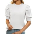 thumbnail image 1 of ZyeKqe Puff Short Sleeve Tops for Women Dressy Work Blouses Crewneck Plain T Shirts Solid Color Business Casual Top, 1 of 6