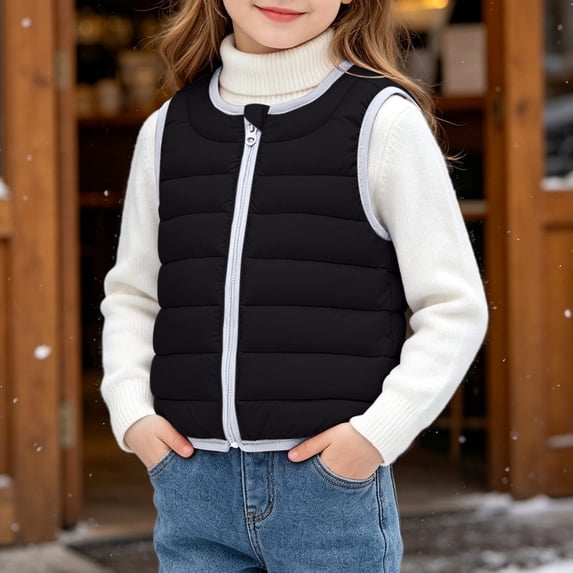 ZyeKqe Puffer Vest for Toddlers Kids Sleeveless Crewneck Full Zip Casual Lightweight Comfy Winter Warm Outerwear