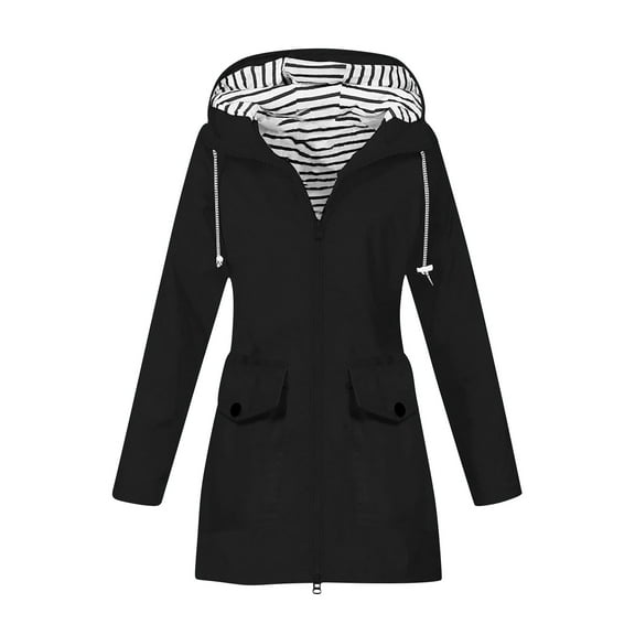 ZyeKqe Rain Coats for Women Waterproof Zip up Hooded Windbreaker Jacket Lightweight Solid Color Outdoor Raincoat