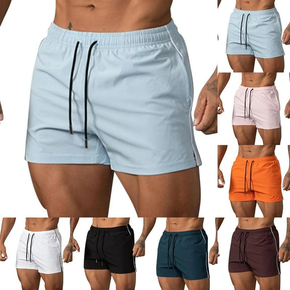 ZyeKqe Shorts for Mens Drawstring Elastic Waisted Solid Color Lightweight Summer Beach Shorts