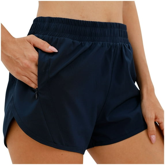 ZyeKqe Running Shorts for Women Elastic Waisted Drawstring Quick Dry Workout Shorts with Pockets