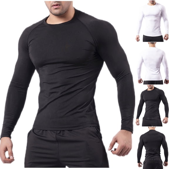 ZyeKqe Running Tops for Men Long Sleeve Crew Neck Basic Athletic Shirts Fitness Solid Color Workout Base Layer Tees