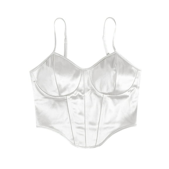 ZyeKqe Satin Bralette for Women Spaghetti Strap Crop Tank Top Cute V Neck Slim Fitted Basic Camisoles