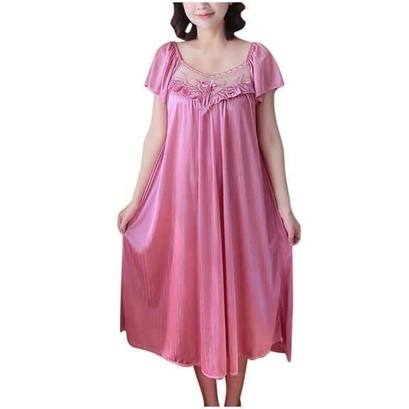 ZyeKqe Satin Nightgowns for Women Short Sleeve Night Dress Soft Short Sleeve Sleep Shirts Ladies Sleepwear