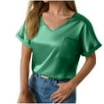 thumbnail image 1 of ZyeKqe Satin Tops for Women Short Sleeve Business Casual Tops V Neck Office Work Blouses Top, 1 of 4