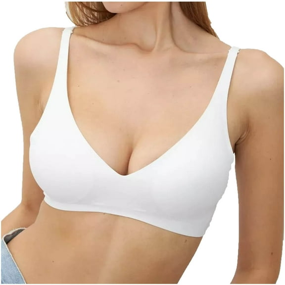 ZyeKqe Seamless Bra for Women Deep V Neck Wirefree Everyday Bra Adjustable Strap Comfort Sleep Bra