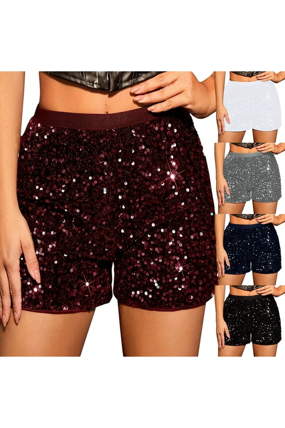 Sequin Shorts for Women High Waisted Sparkly Glitter Shorts Straight Wide Leg Party Shorts
