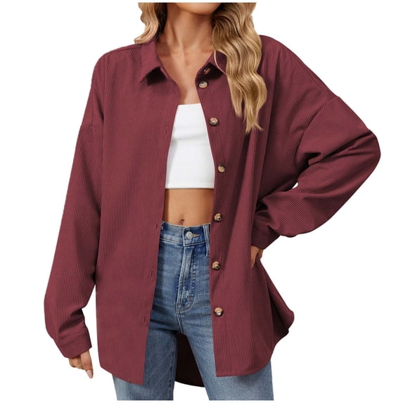 ZyeKqe Shacket Jackets for Women Long Sleeve Shirts Button down Lapel Shirts Blouses Tops Fall Clothes Size S-XXL