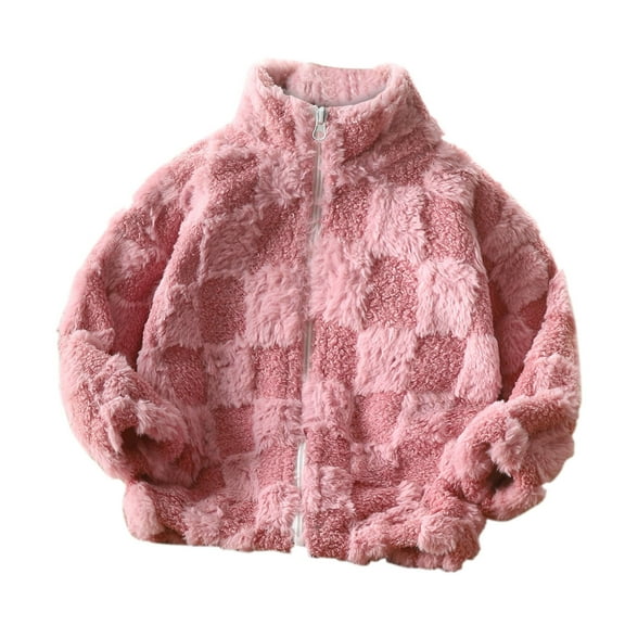 ZyeKqe Sherpa Fleece Jacket for Boys Girls Long Sleeve Stand Collar Coat Full Zip up Warm Fuzzy Thickened Outwear