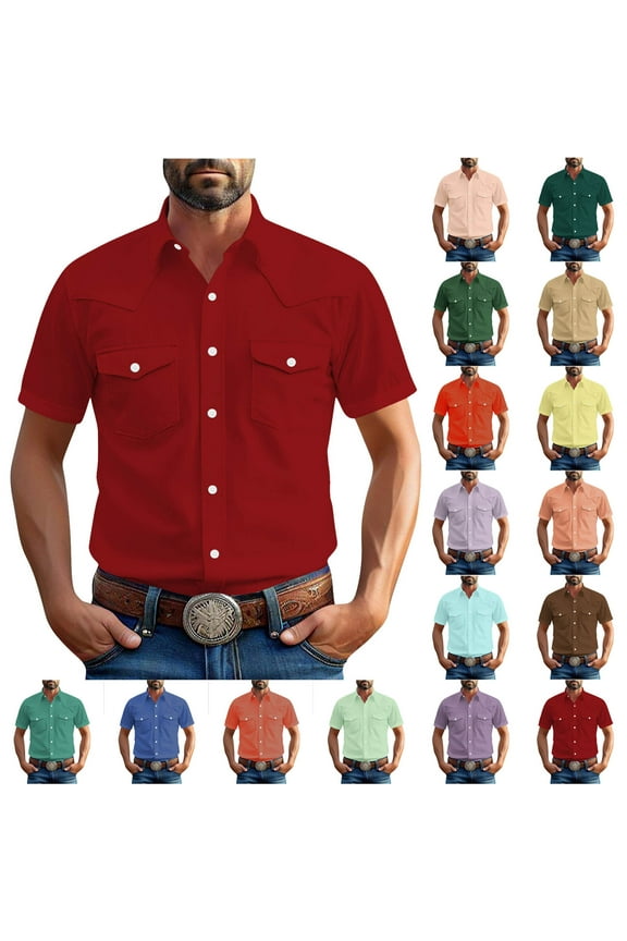 Shirts for Men Causal Short Sleeve Button down Blouses Loose Fitted Comfy Workwear Dress Shirts