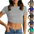 thumbnail image 1 of ZyeKqe Short Sleeve Crop Tops for Women Slim Fitted Tees Basic Tshirts Tight Crew Neck Cropped T Shirts, 1 of 7