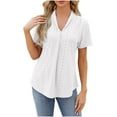 thumbnail image 1 of ZyeKqe Short Sleeve Tops for Women Eyelet V Neck Pleated Shirts T Shirts Dressy Casual Blouses, 1 of 4