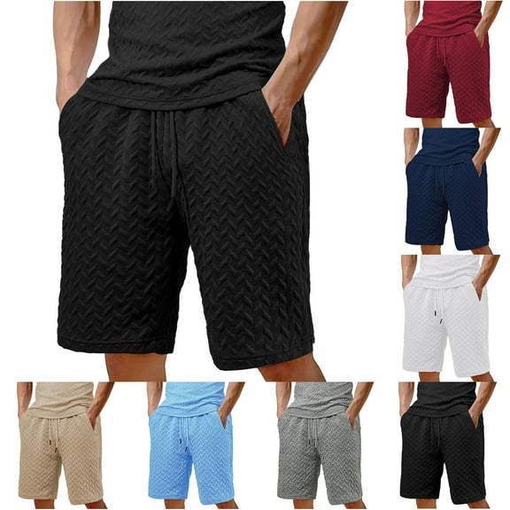ZyeKqe Shorts for Men Drawstring High Waisted Ribbed Lounge Shorts Wide Leg Loose Fitted Summer Shorts