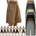 thumbnail image 1 of ZyeKqe Shorts for Women Somcked High Waisted Knee Length Shorts Straight Wide Leg Loose Fitted Shorts, 1 of 10