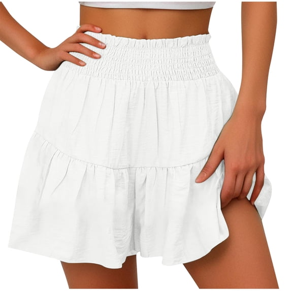 ZyeKqe Shorts for Women Summer High Waisted Ruffle Beach Shorts Pleated Layered Casual Boho Shorts
