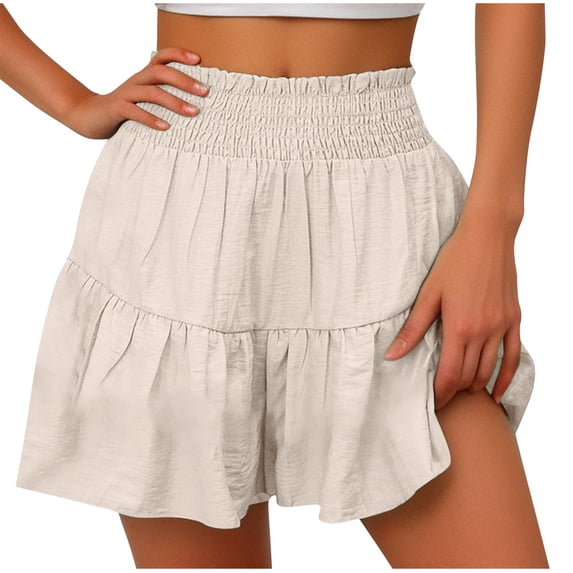 ZyeKqe Shorts for Women Summer High Waisted Ruffle Beach Shorts Pleated Layered Casual Boho Shorts