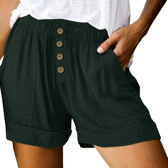 ZyeKqe Shorts for Women Trendy Summer High Waisted Buttons Loose Comfy Lounge Shorts with Pockets