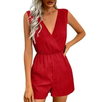 ZyeKqe Sleeveless Jumpsuits for Women Deep V Neck Rompers Elastic Waisted Shorts Overalls 1 Piece Summer Outfits