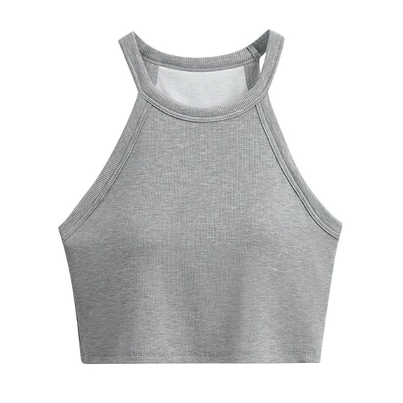 ZyeKqe Sleeveless Shirts for Women Built in Bra Crop Top Ribbed Knit Going out Tops Slim Tight Tees