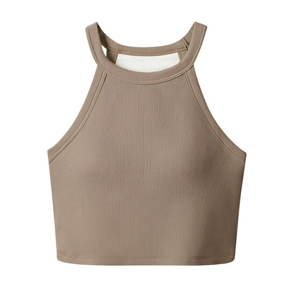 ZyeKqe Sleeveless Shirts for Women Built in Bra Crop Top Ribbed Knit Going out Tops Slim Tight Tees
