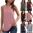 thumbnail image 1 of ZyeKqe Sleeveless Tops for Women Causal Sleeveless V-Neck Button T-Shirt Top Blouse Solid Color Vest, 1 of 7