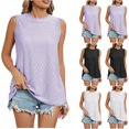 thumbnail image 1 of ZyeKqe Sleeveless Tops for Women Round Neck Tank Top Hollow out Summer T Shirts Pleated Shirts Blouses, 1 of 7
