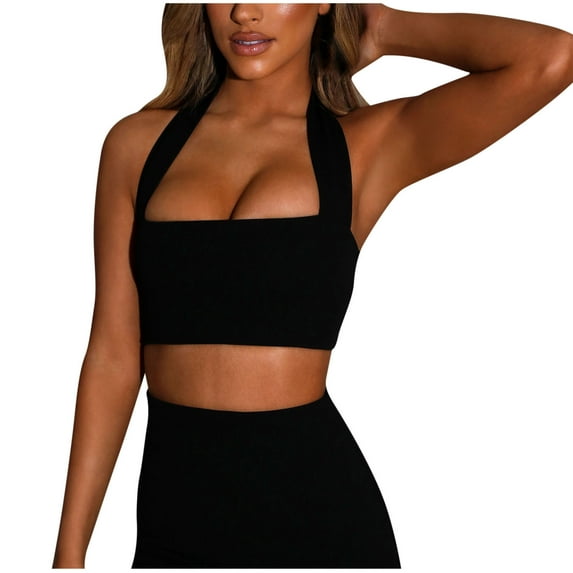 ZyeKqe Sport Bras for Womens Square Neck Sleeveless Crop Yoga Top Spaghetti Strap Workout Tank Tops