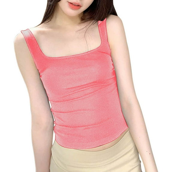 ZyeKqe Square Neck Tank Tops for Women Sleeveless Undershirts Stretchy Slim Fitted Cami Shirts