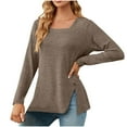 thumbnail image 1 of ZyeKqe Square Neck Tops for Women Long Sleeve Shirts Side Split Dressy Casual Blouses Loose Fitted Spring Top, 1 of 6