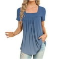 thumbnail image 1 of ZyeKqe Square Neck Tops for Women Short Sleeve Shirts Pleated Tunic or Top to Wear with Leggings, 1 of 5