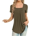 thumbnail image 1 of ZyeKqe Square Neck Tops for Women Short Sleeve Shirts Pleated Tunic or Top to Wear with Leggings, 1 of 4
