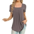 thumbnail image 1 of ZyeKqe Square Neck Tops for Women Short Sleeve Shirts Pleated Tunic or Top to Wear with Leggings, 1 of 4