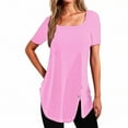 thumbnail image 1 of ZyeKqe Square Neck Tops for Women Short Sleeve Shirts Side Split Loose Fitting Tunic Top to Wear with Leggings, 1 of 4