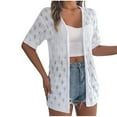 thumbnail image 1 of ZyeKqe Summer Cardigan for Women Half Sleeve Open Front Cardigan Crochet Knit Beach Cover up Sweaters, 1 of 7