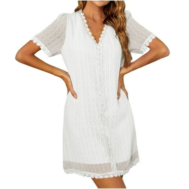 ZyeKqe Summer Dresses for Women 2024 Short Sleeve Mini Dresses Lace V Neck Short Dresses