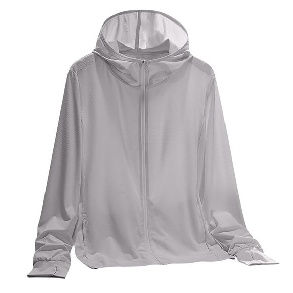 ZyeKqe Summer Jackets for Women Casual Full Zip Ling Sleeve Sunscreen Hooded Sweatshirts Solid Color Outwear Hoodie Top