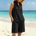 thumbnail image 1 of ZyeKqe Summer Sets for Women Button Stand Collared Sleeveless Tank Tops Beach Shorts Sets Vacation Travel Outfits, 1 of 9