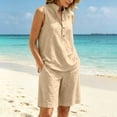 thumbnail image 1 of ZyeKqe Summer Sets for Women Button Stand Collared Sleeveless Tank Tops Beach Shorts Sets Vacation Travel Outfits, 1 of 9