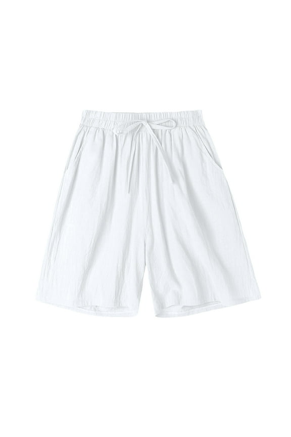 Summer Shorts for Women High Weaisted Wide Leg Shorts Knee Length Drawstring Shorts with Pockets
