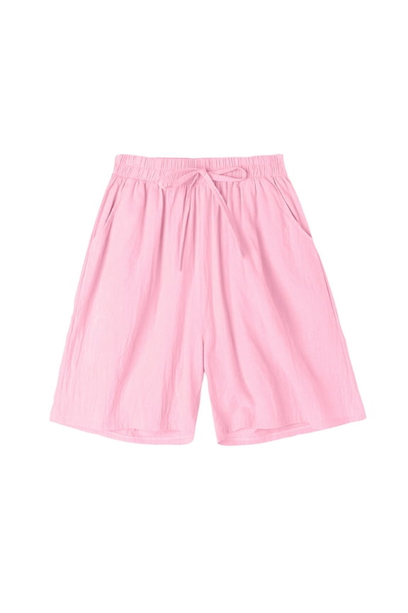 Summer Shorts for Women High Weaisted Wide Leg Shorts Knee Length Drawstring Shorts with Pockets