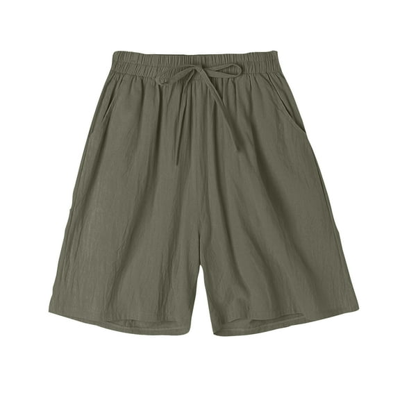 ZyeKqe Summer Shorts for Women High Weaisted Wide Leg Shorts Knee Length Drawstring Shorts with Pockets