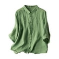 thumbnail image 1 of ZyeKqe Summer Tops for Women Dressy Casual Cotton Linen Shirts Embroidery Button down Blouse 3/4 Sleeve TopM-XXL, 1 of 6