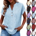 thumbnail image 1 of ZyeKqe Summer Tops for Women Eyelet Short Sleeve V Neck Button up Dressy Casual Fashion Blouses, 1 of 9
