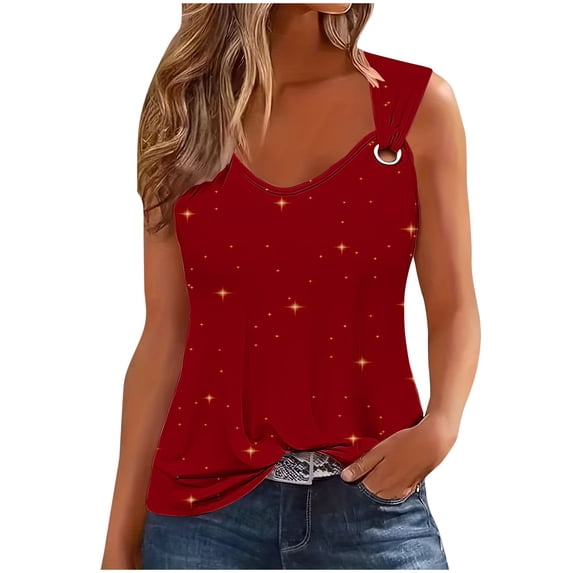 ZyeKqe Summer Tops for WomenCasual V Neck Sleeveless Shirts Chain Strap Tank Tops Solid Color Blouses