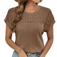 thumbnail image 1 of ZyeKqe Summer Tops for WomenCrochet Short Sleeve Shirts Hollow out Crewneck T Shirts Beach Vacation Top, 1 of 7