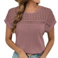 thumbnail image 1 of ZyeKqe Summer Tops for WomenCrochet Short Sleeve Shirts Hollow out Crewneck T Shirts Beach Vacation Top, 1 of 7