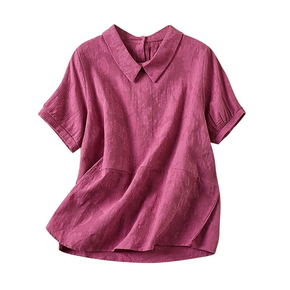 ZyeKqe Summer Tops for WomenDressy Casual Cotton Linen Embroidery Blouse V Neck 3/4 Sleeve Shirts Plus Size Tops