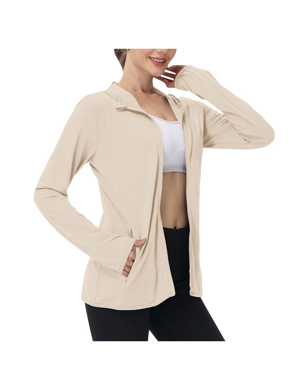 Sun Protection Jackets for Women Full Zipper Long Sleeve Hoodie Shirts Lightweight Outdoor Athletic Jacket with Pocket